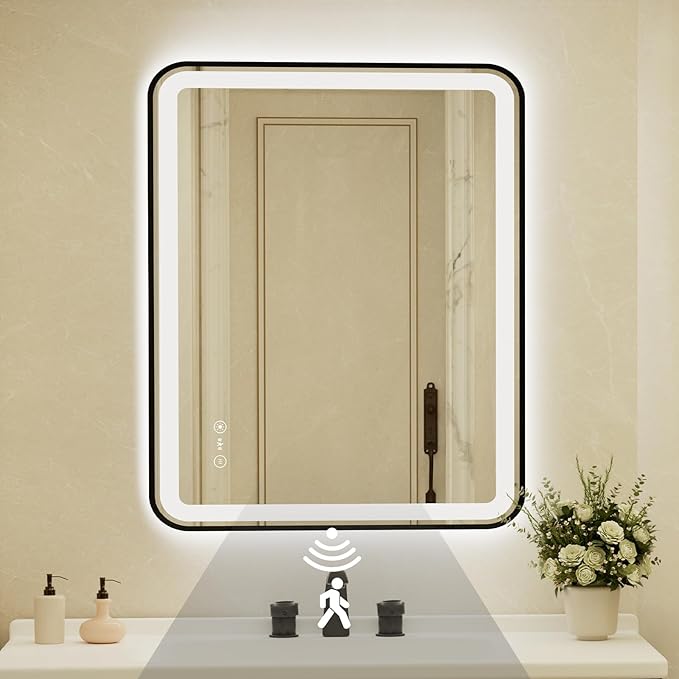 28x40 Inch Black Framed LED Bathroom Mirror