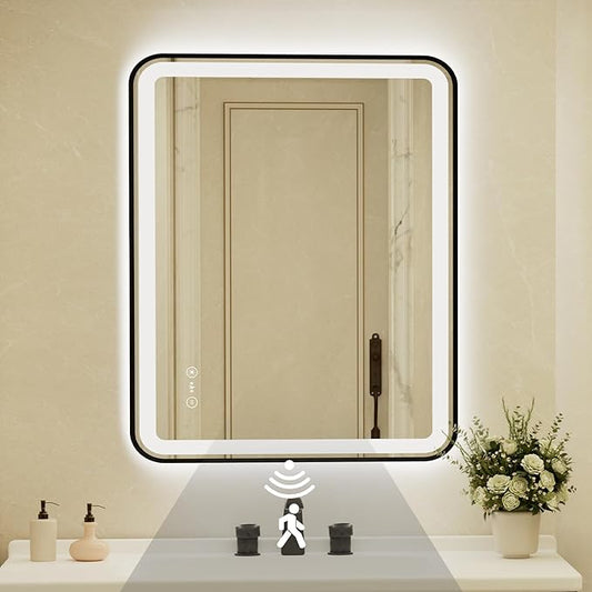 32x40 Inch Black Framed LED Bathroom Mirror