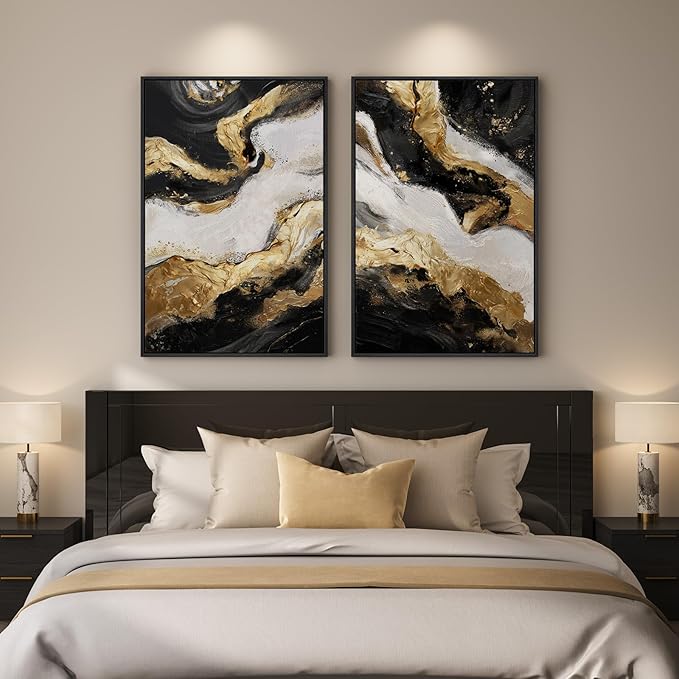 Framed Gold Abstract Wall Art Set of 2