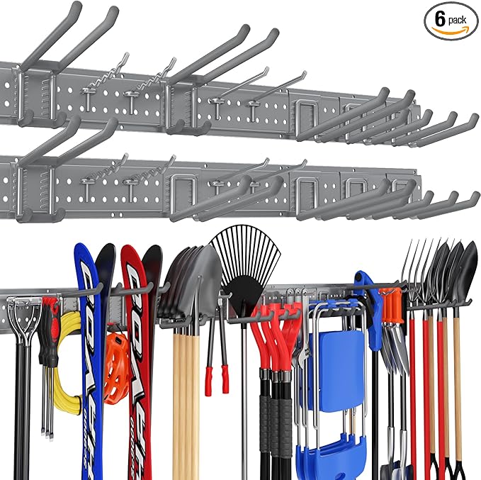 Garage Tool Organizer Wall Mount 99 inches with 18 Adjustable Heavy-Duty Hooks, Garage Organization, Garden Tool Storage Rack, Yard, and Shed, Holds Up to 750 lbs (Grey)