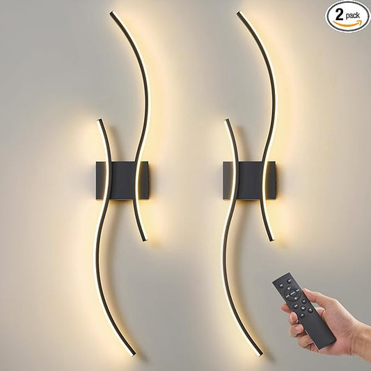 Battery Operated Wall Sconces Set of 2, Dimmable Modern LED Rechargeable Wall