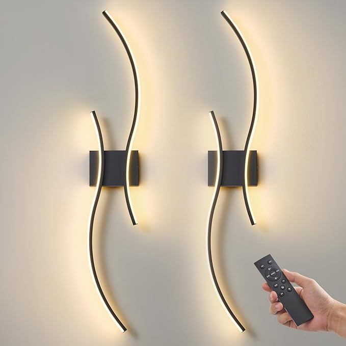 Battery Operated Wall Sconce Set of 2, Dimmable Modern LED Rechargeable Wall