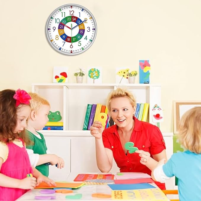 XFM Learning Clock for Kids Silent Non Ticking Battery Operated Colorful