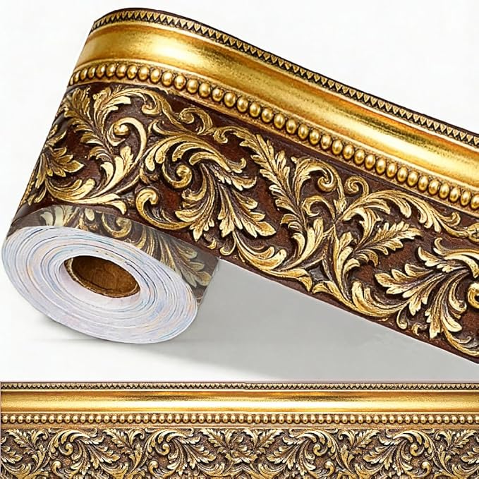Gold Frame Bulletin Board Border 196.9 x 3.9 Inch Straight Rolled Border Trim