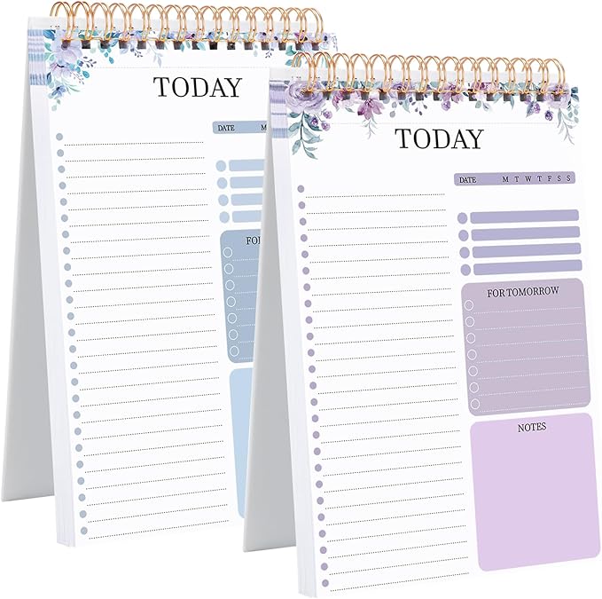 Thboxes 2 Packs To Do List Notepad, Totally 208 Pages To Do List Notebook A5 Undated Daily Planner Notepad with Transparent Cover and Task Checklist Home Office School Supplies, Purple & Blue