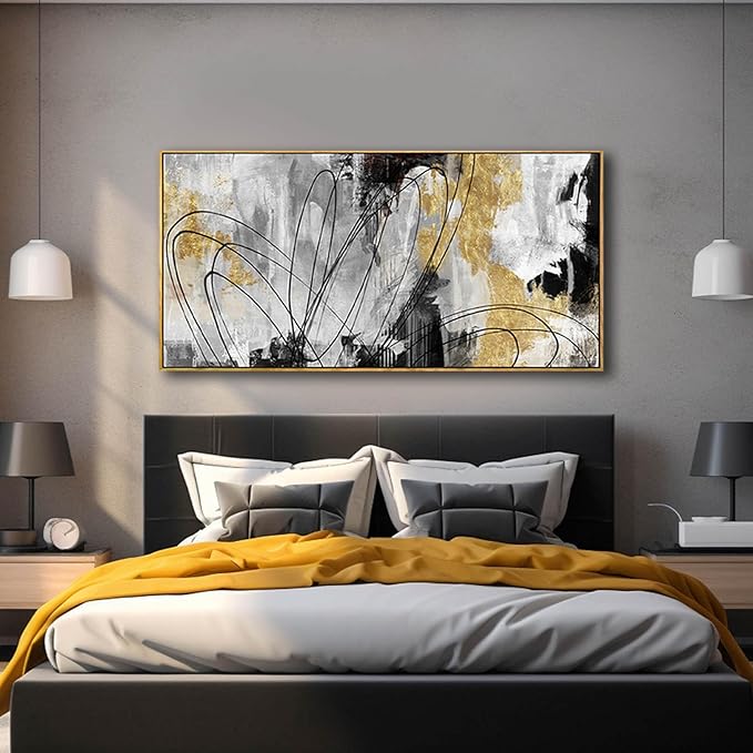 YJYart Abstract Wall Art Office Decor Gold Wall Decor