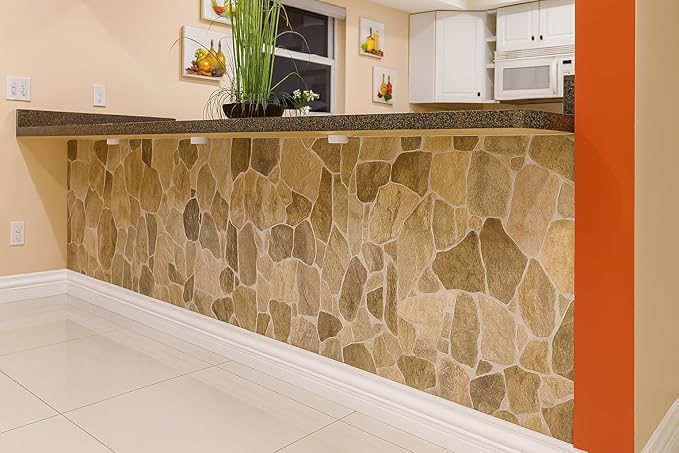 Dundee Deco 3D Wall Panels Faux Stone PVC Brown Beige, 3.2 ft X 2.1 ft