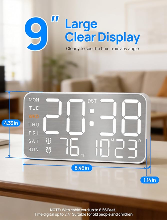 MASHI 8.4''Large Digital Wall Clock, Led Alarm Clock
