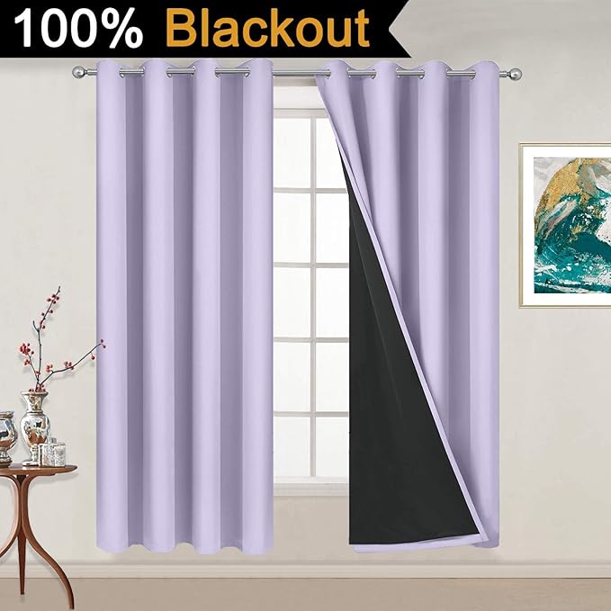Yakamok 100% Blackout Curtains 54 Inches Long, 2 Thick Layers Thermal Insulated