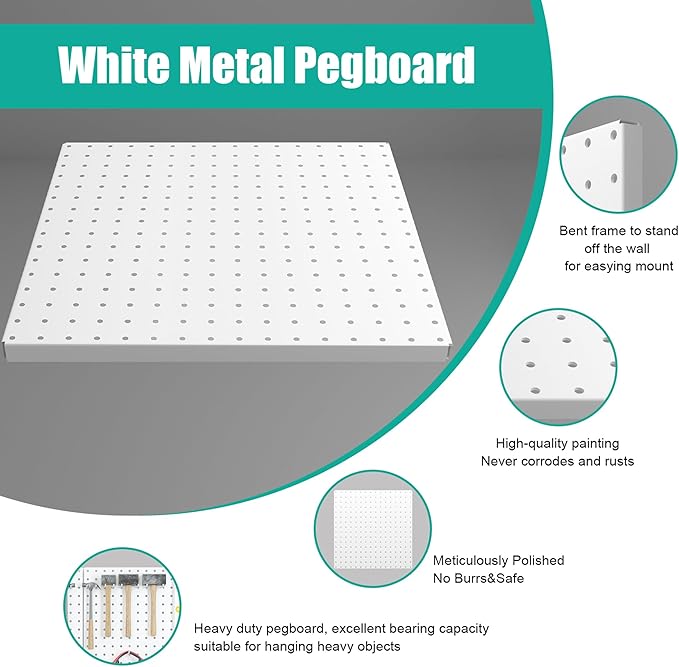 Peg Board, 16”×16”Large Heavy Duty Metal Pegboard Panels