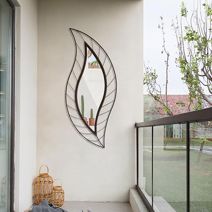 ironsmithn Decorative Wall Mirror, Leaf Design Metal Frame