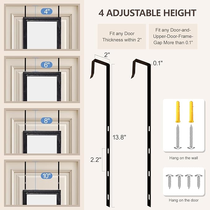 48"x14" Door Mirror, Rustic Full Length Mirror, Over The Door Hanging Mirrors