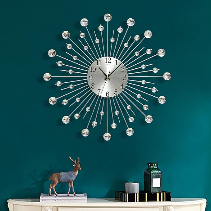 Large Metal Decorative Wall Clocks Silent Non-Ticking, Bling Shining Modern Art