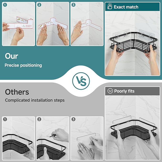 Veken Corner Shower Caddy 5-Pack, Advanced Rustproof Design, No Drilling
