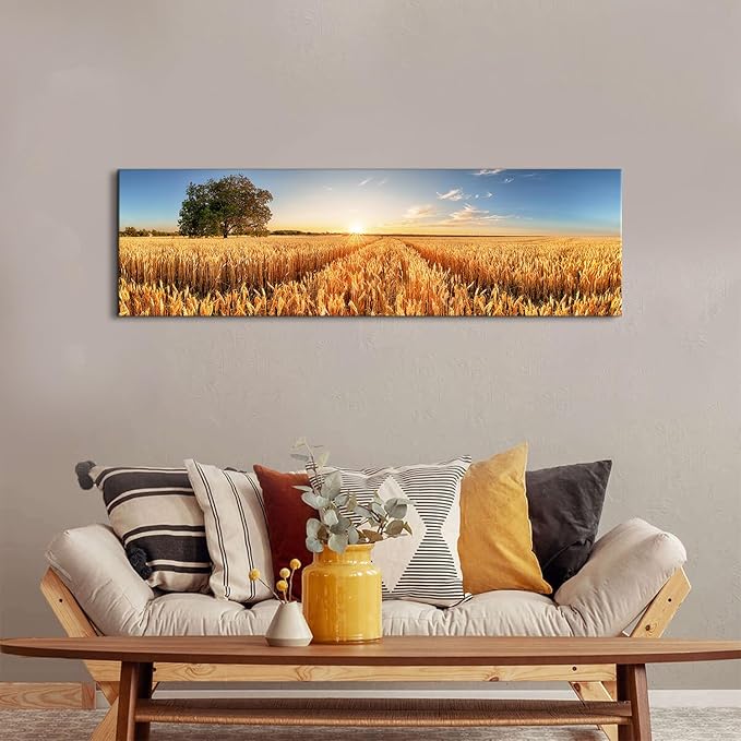 Sunset Forest Wall Art Nature Wheat Field Landscape Pictures Wall Decor