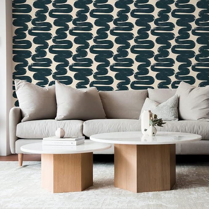 Tempaper x Bobby Berk Blue & Cream Wiggle Room Removable Peel and Stick