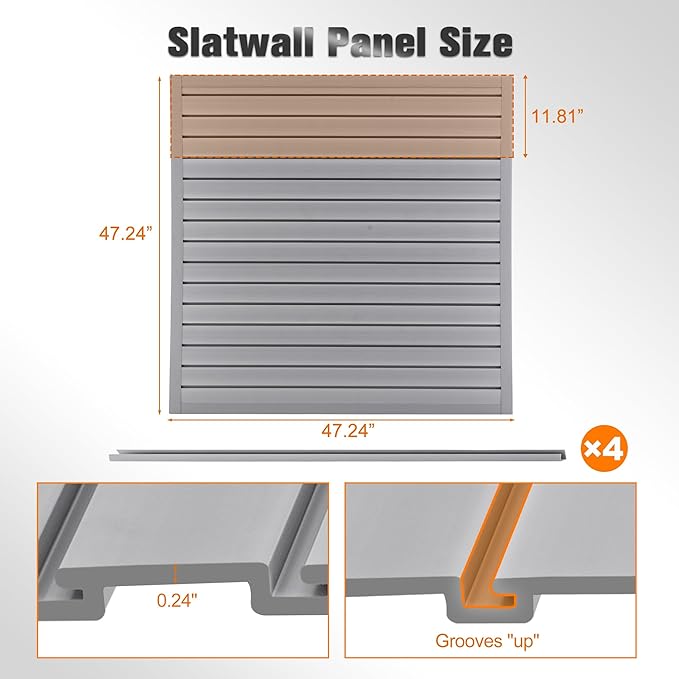 Slatwall 4x4t FT PVC Slat Wall Panels, Interlocking Garage Slat Wall Panels