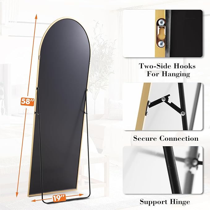 Sweetcrispy 58"x19" Arched Full Length Mirror, Leaning or Standing Full Body