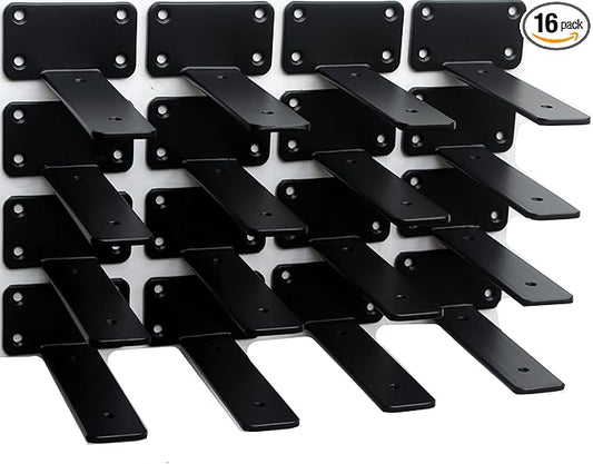 16 Pack - 5 inch Black Hidden L Shelf Bracket Iron Floating Shelf Brackets