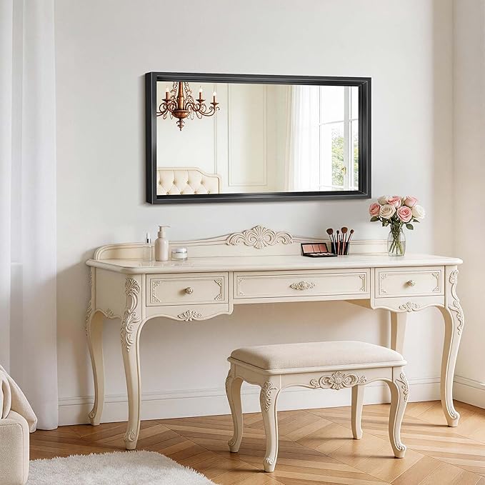 Black Framed Mirror 24"x42", Brushed Black Bathroom Mirrors