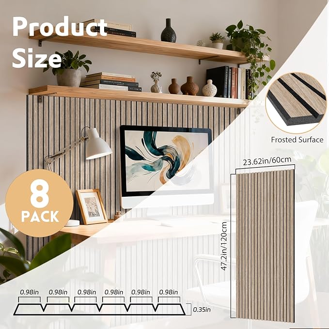 RITOLLO 8 Packs Acoustic Panel 47.2"×23.6" Sound Absorbing Slat Wall Panels