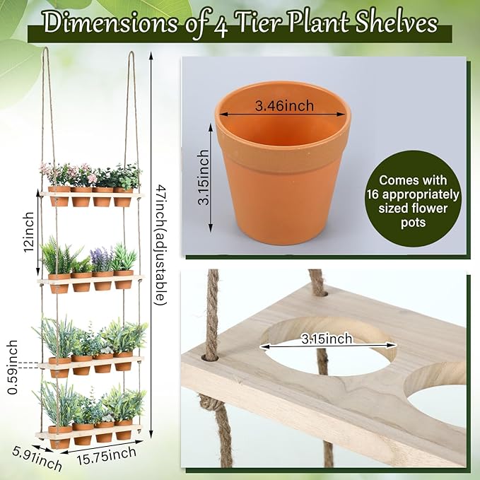 FillTouch 4 Tiered Window Plant Shelves Hanging Herb Planter Indoor Display
