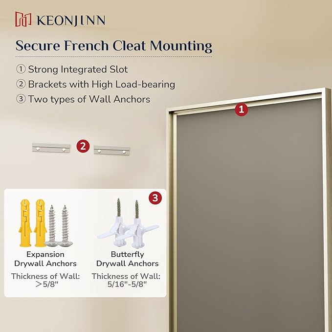 Keonjinn Brushed Nickel Bathroom Mirror 24" x 36", Sculpted Wide Frame