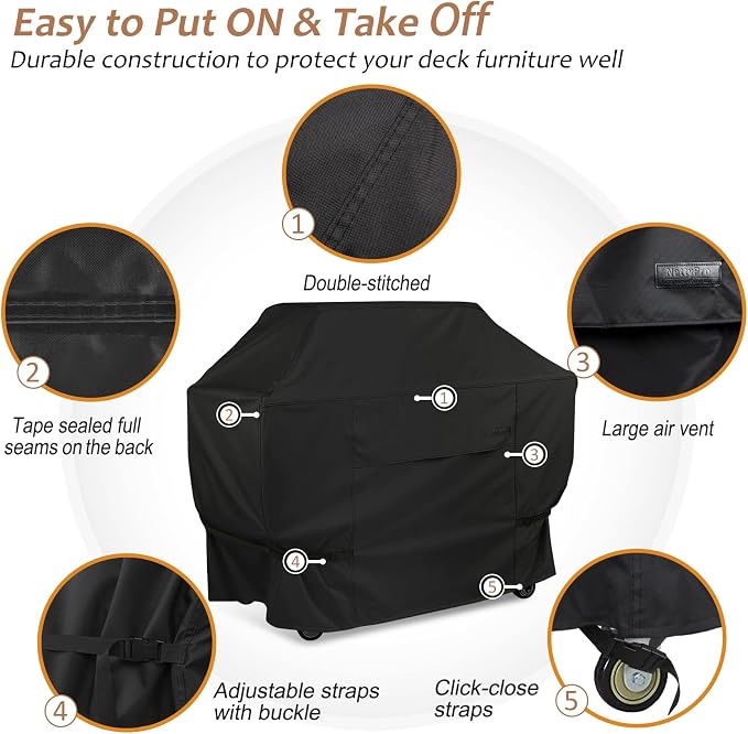 NettyPro Grill Cover for Outdoor Grill 44 inch Waterproof Heavy Duty Gas BBQ Cover for Outside Weber, Char-Broil, Brinkmann, Jenn Air, Nexgrill 2 Burner Barbecue, Black