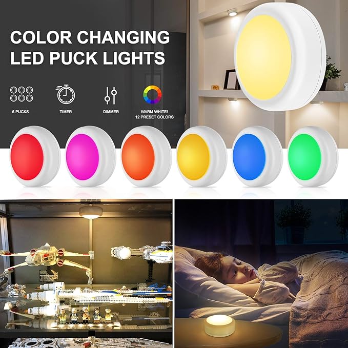 BLS LED Puck Lights with Remote Control, Wireless Under Cabinet & Closet