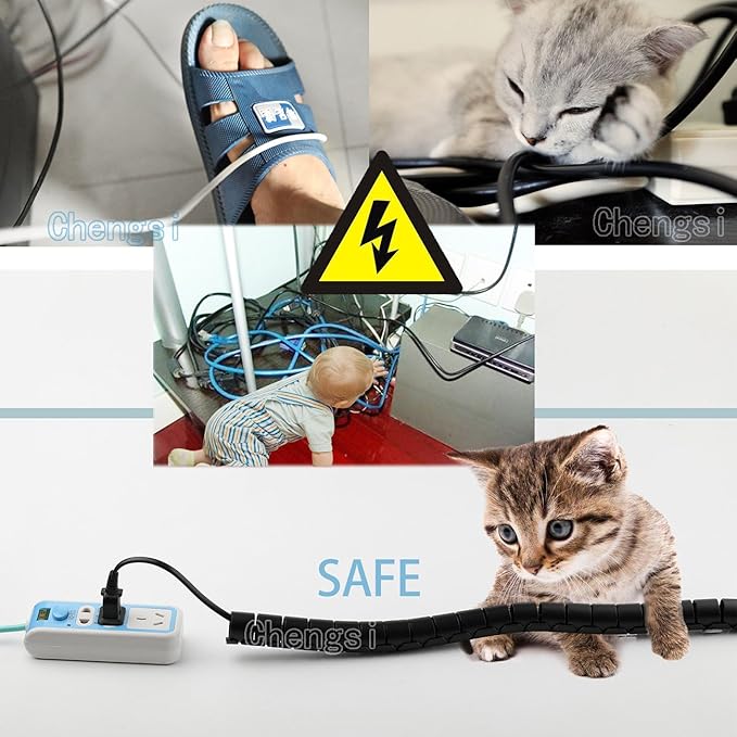 Cable Sleeve Organizer 19.7ft Cord Wire Wrap Coiled Tube Sleeve Cable Management Sleeve for Home Office PC TV Black