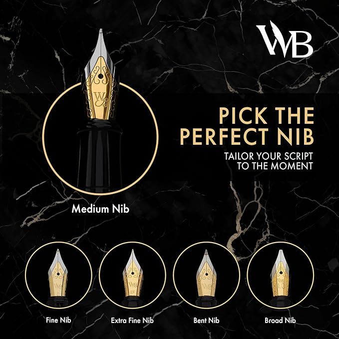 Wordsworth & Black Fountain Pen Set, Bent Nib, Includes 24 Pack Ink Cartridges, Ink Refill Converter & Gift Box, Calligraphy, [Racing Green], Perfect for Men & Women