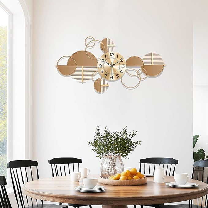 Large Wall Clock, Modern Silent Non-Ticking Metal Wall Art Wall Clocks Battery