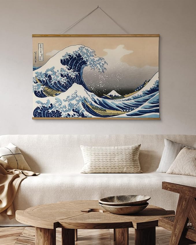 VIYYIEA Extra Large Size Canvas Wall Art, 36x54 The Great Wave off Kanagawa Scroll Hanging Japanese Print, Famous Artwork for Living Room, Bedroom, or Office