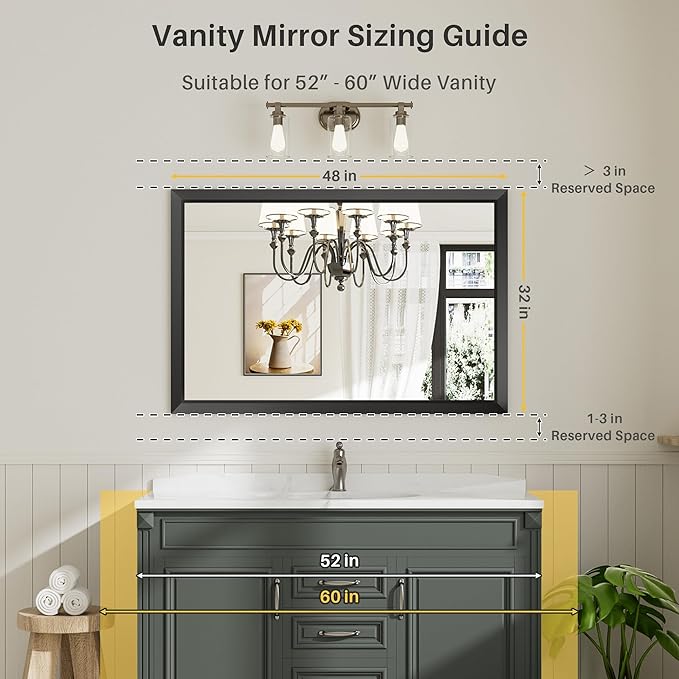 Briivue 48x32 Inch Black Bathroom Mirror