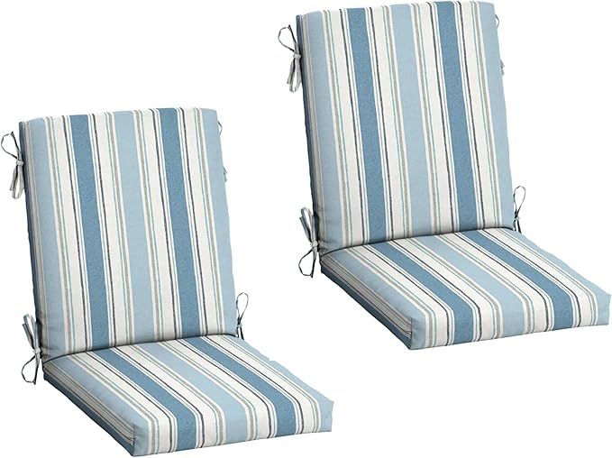 Arden 2-Pack Outdoor Patio Dining Chair Cushion, 20x44, Rain-Proof Seat Pad, Fade-Resistant Outdoor Cushion French Blue Linen Stripe
