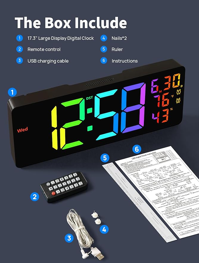 MASHI 17.3" Large Digital Wall Mount Clock, Digital Clock