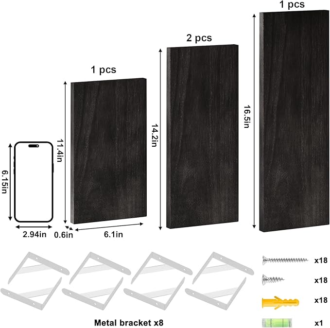 YGEOMER Floating Shelves for Wall, Different Sizes Black Wall Shelves for