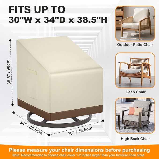 Outdoor Swivel Lounge Chair Covers Waterproof Outdoor Furniture Cover, Heavy Duty Oxford Cloth Patio Chair Covers for Swivel Lounge Chairs Beige & Brown 30W x 34D x 38.5H Inches (2 Pack)