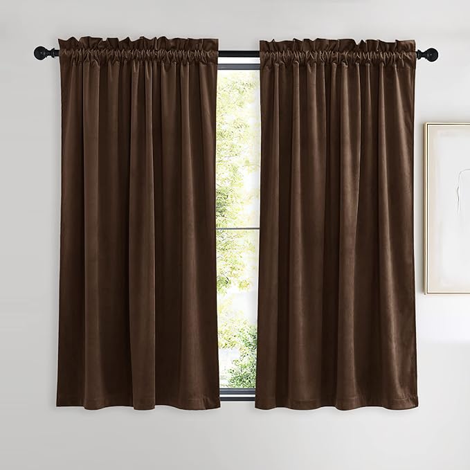 NICETOWN Brown Velvet Curtains, Thermal Insulated Sound Reducing Heavy Matt