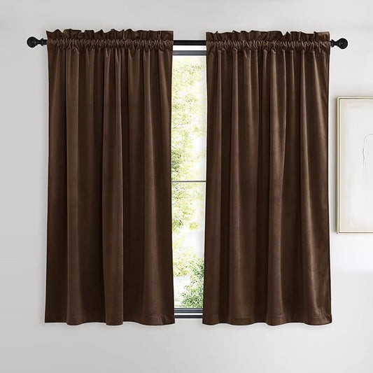 NICETOWN Brown Velvet Curtains, Thermal Insulated Sound Reducing Heavy Matt