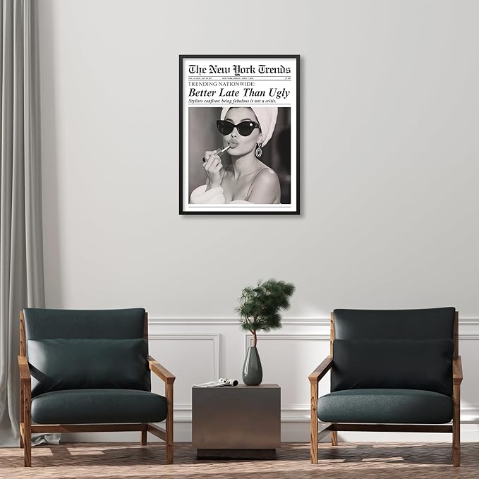 Trendy Newspaper Black Framed Posters Better Late Than Ugly Wall Art Vintage