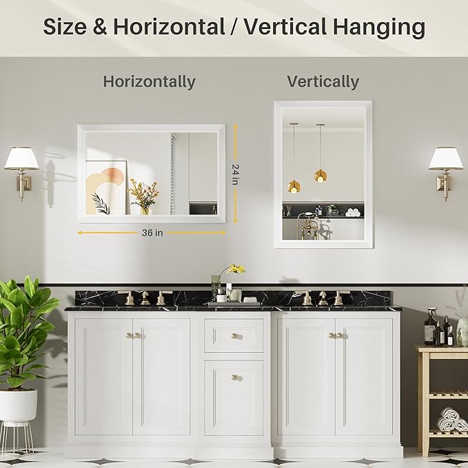 24x36 Inch White Bathroom Mirror