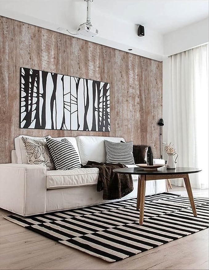 Dimoon78.7"x17.7'' Wood Wallpaper Brown Grey Dark Wood Contact Paper Gray Brown
