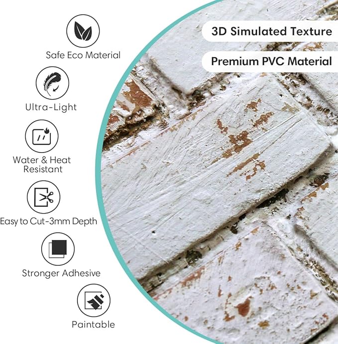Commomy 3D Peel and Stick Brick Tiles- 10 pcs 11.8" x 11.8" Small Size PVC