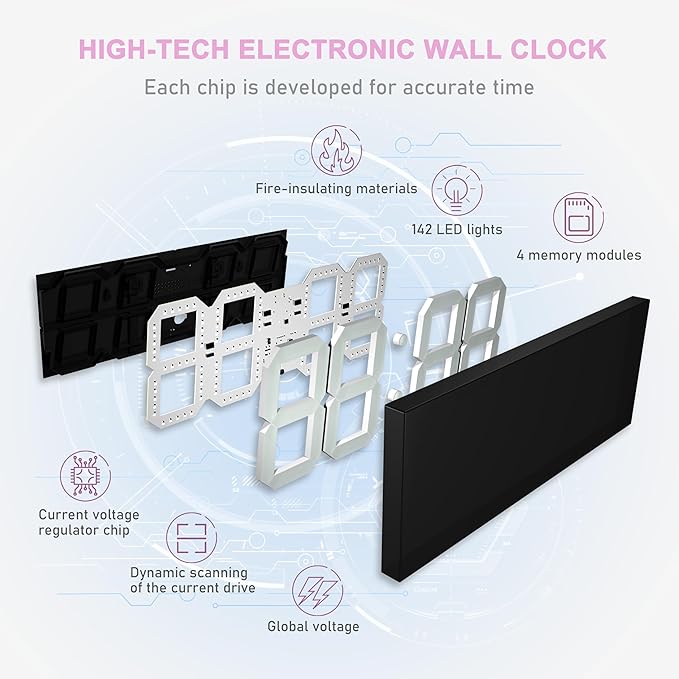 CHKOSDA LED Large Digital Wall Clock, Oversize Wall Clock