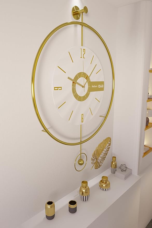 Large Luxury LED Backlit Wall Clock – Pendulum Roman Numeral Metal Ring