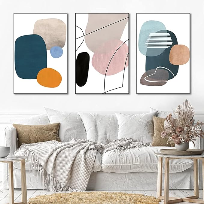 MPLONG Aesthetic Wall Art Large size 24" x 32" x 3 Panels Of Framed Decorative