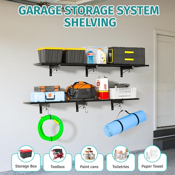 2 Pack Garage Wall Shelving, Heavy Duty Storage Shelves 360 LBS Capacity
