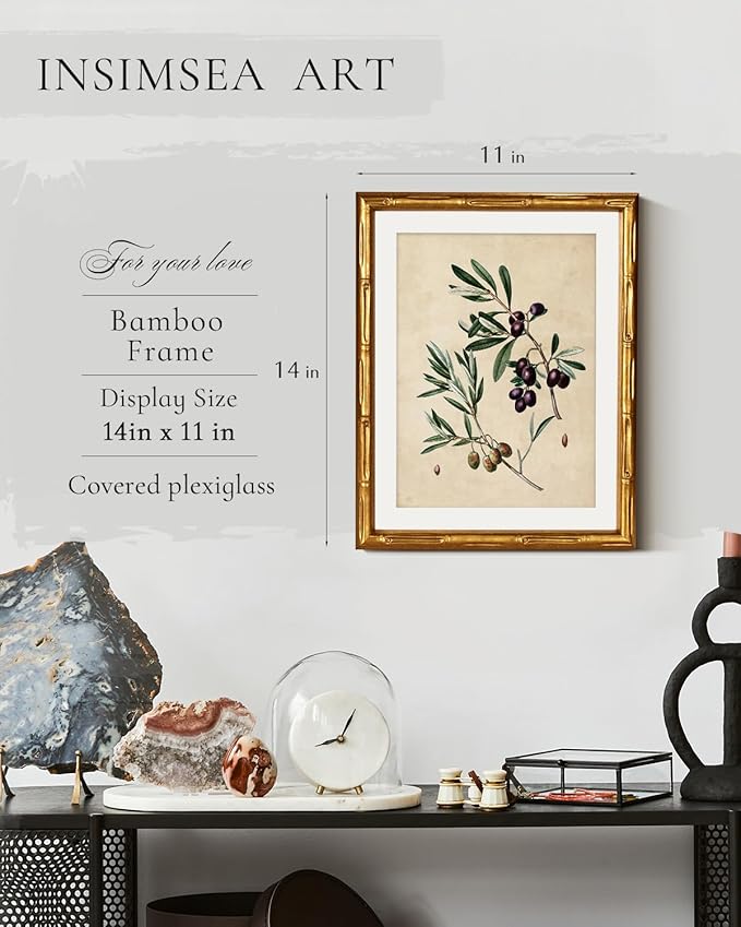 InSimSea Gold Bamboo Framed Canvas Wall Art, Vintage Olives Botanical Prints