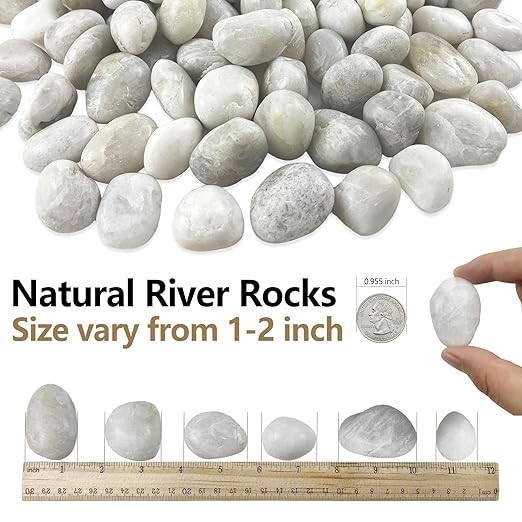 15LB White Rocks, High Polished 1–2 inch Decorative Rocks for Plants, Lava Rocks for Plants, White Pebbles for Indoor Plants, Aquarium & Fish Tank Rocks,Garden Landscaping River Stones